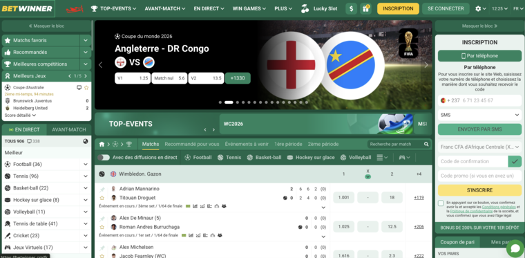 Betwinner Gabon, page d'accueil paris sportifs